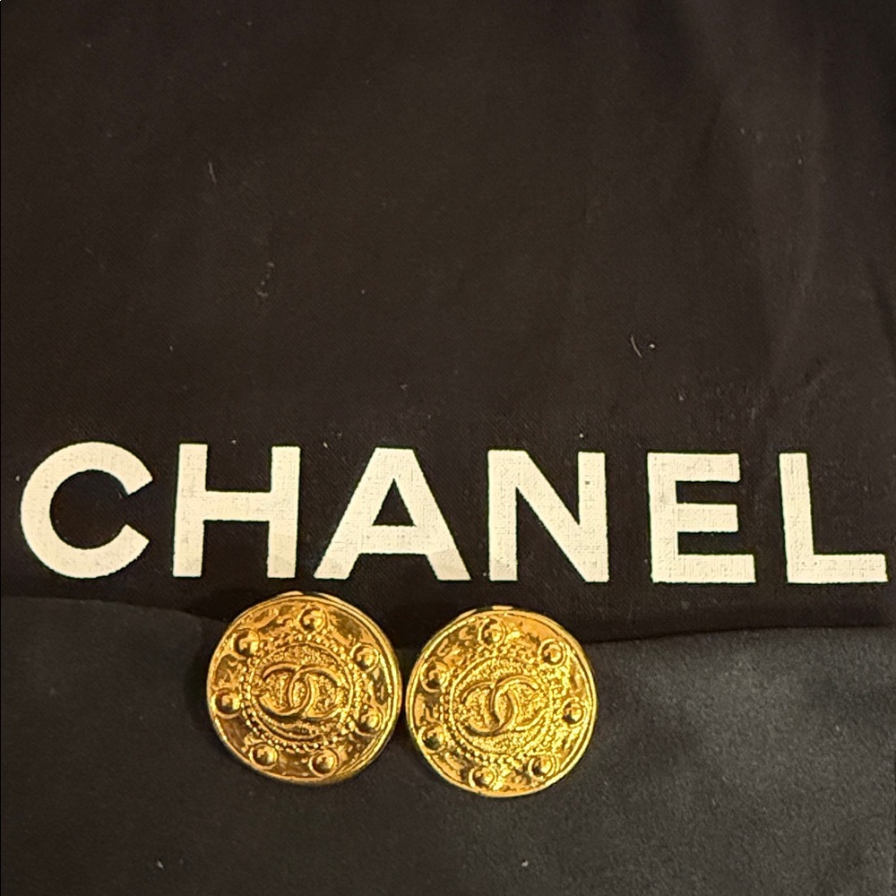 CHANEL Gold Embellished Button Earrings